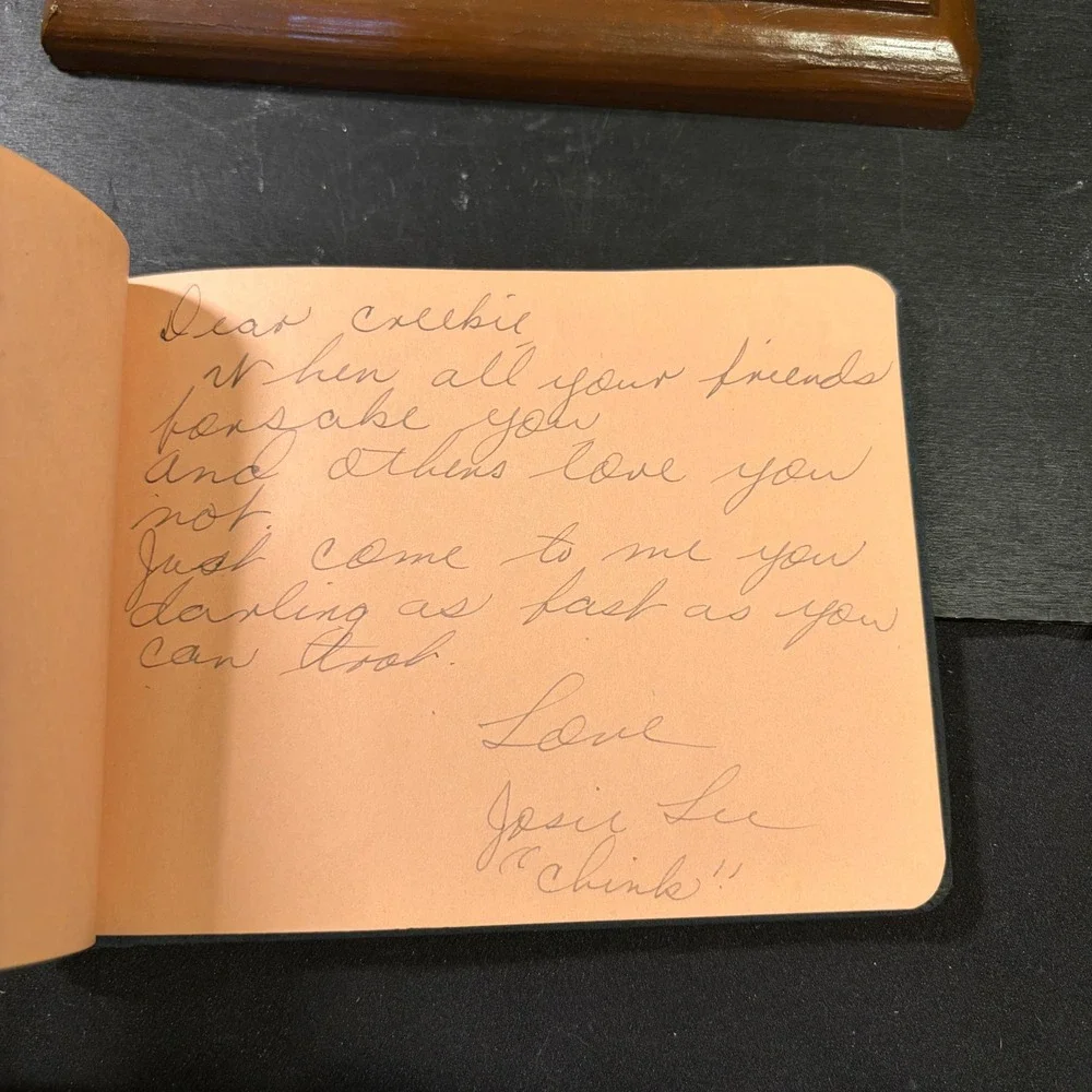 Vintage School Day Memories Autograph Book Blue Suede Central Grammar Ephemera